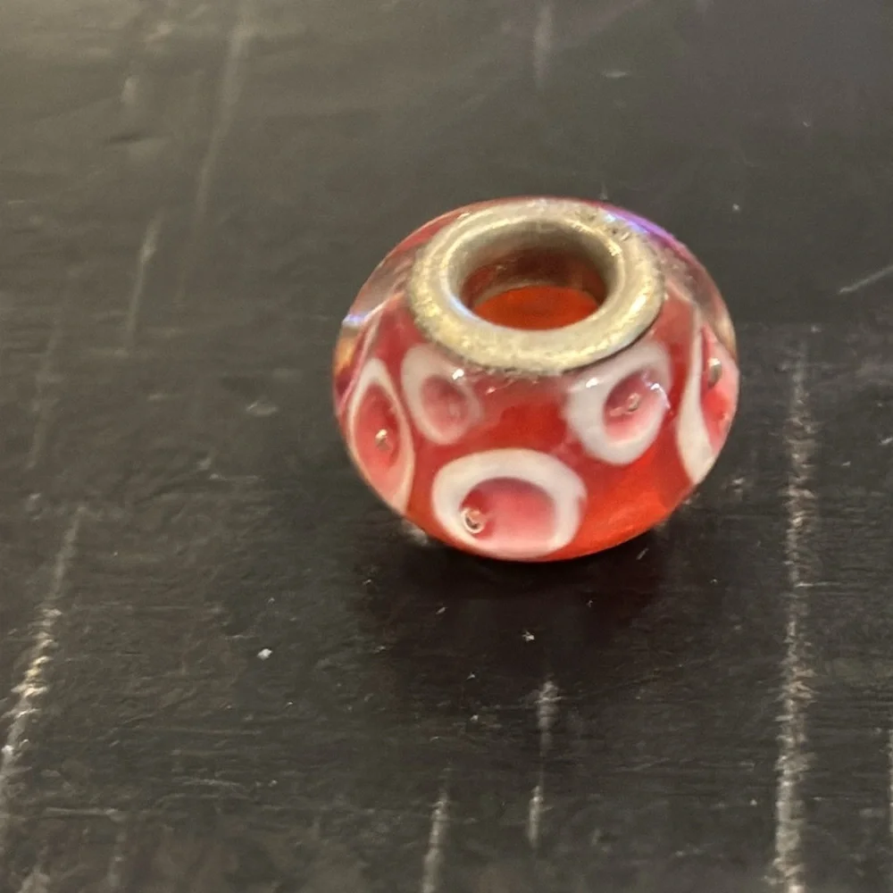 RED .925 STERLING SILVER AUTHENTIC RETRO GLASS EUROPEAN CHARM BEAD